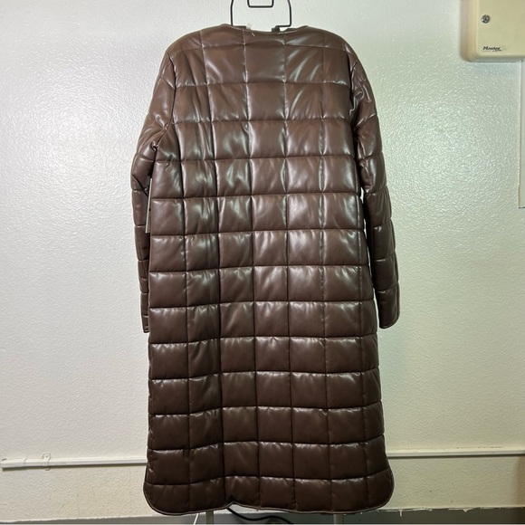 Calvin Klein Longline Faux Leather Brown Puffer Jacket Size L - Picture 6 of 12